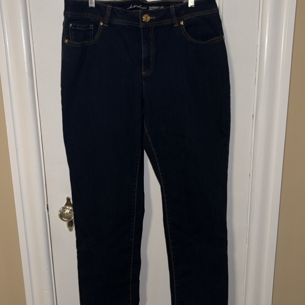 INC International Concepts Dark Wash Blue Straight Curvy Jeans